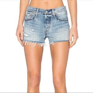Levi's 501 Premium High rise Distressed Medium Wash Cut Off Shorts Big E 28